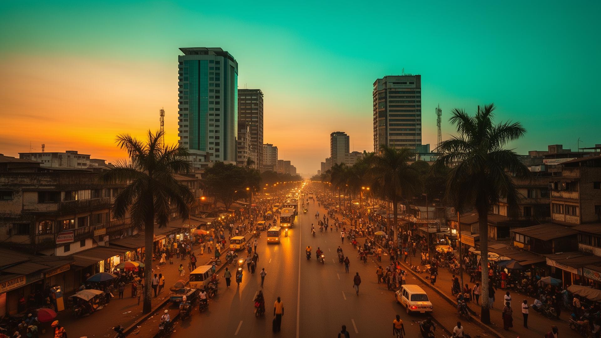 Boulevard de Kinshasa au coucher du soleil